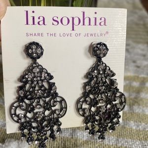 Lia sophia hematite black and crystal dangle chandelier earrings